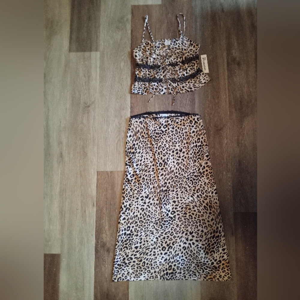 No Boundaries Leopard Print Midi Skirt - Tan, Black